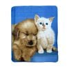 Bloomington Puppy & Kitty Multi Colour Polar Fleece Throw Rug 130 x 160 cm