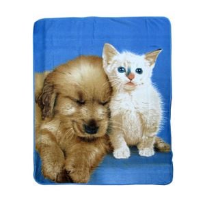 Bloomington Puppy & Kitty Multi Colour Polar Fleece Throw Rug 130 x 160 cm