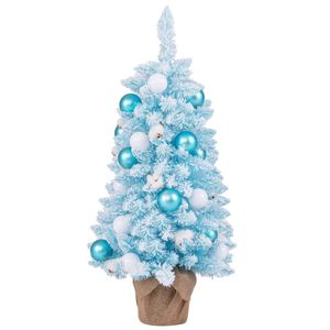 Costway 90cm Blue Mini Christmas Tree Pre-Decorated Snow Flocked Xmas Tree Cotton