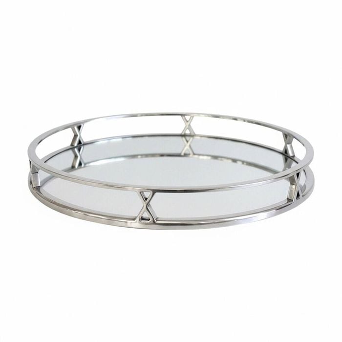 SS Collective Decorative Round Mirror Tray With Cross Detailing 38x4.5cm