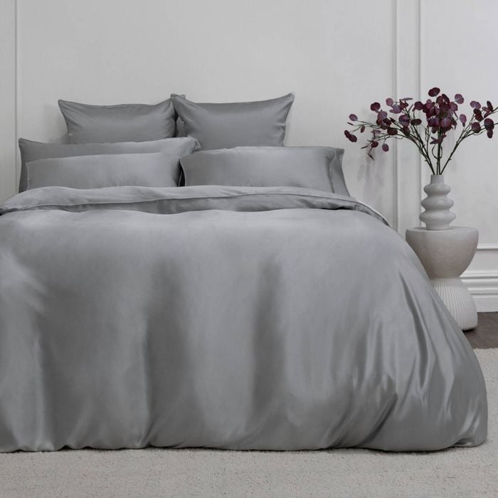 Bedding Co. Quilt Cover Set 100% Mulberry Silk 22 Momme Silver Grey Double
