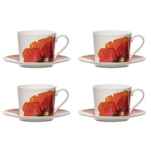 4pc Ashdene Red Poppies Tea/Coffee Cup & Saucer Set