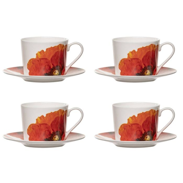 4pc Ashdene Red Poppies Tea/Coffee Cup & Saucer Set