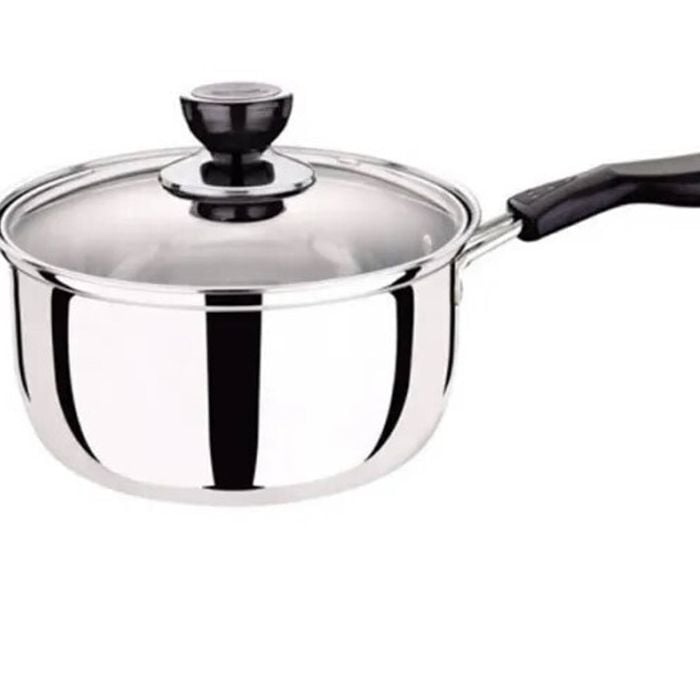 14cm Stainless Steel Milk Pot with Glass Lid Coffee Warmer w Handle