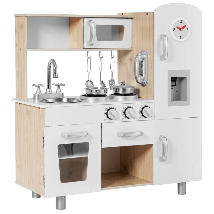 Costway Kids Kitchen Play Set Wood Pretend Play Set Children Cooking Toys w/Accessories Gift White