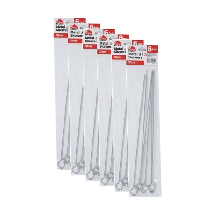 6x 6pc Culinary Kitchen Barbecue Grill Metal Skewers W/ Loop Handle 30cm