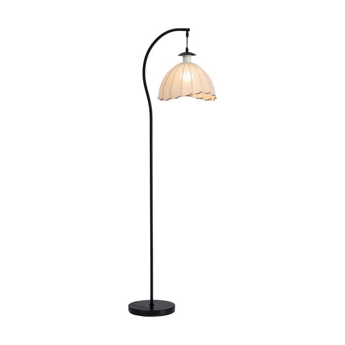 Oikiture Retro Floor Lamps Standing Lamp Fabric Shade Lighting Metal Frame