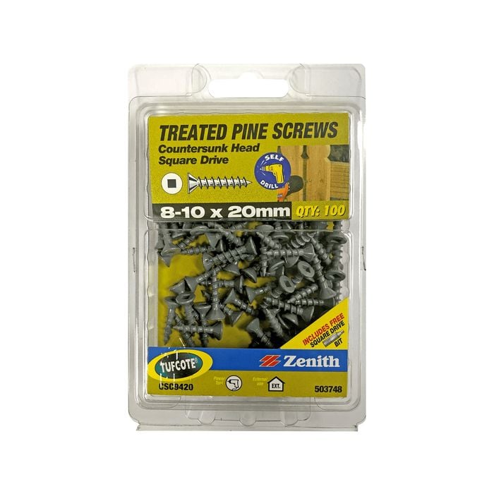 Zenith 8G x 20mm Tufcote® Square Drive Treated Pine Screw - 100 Pack