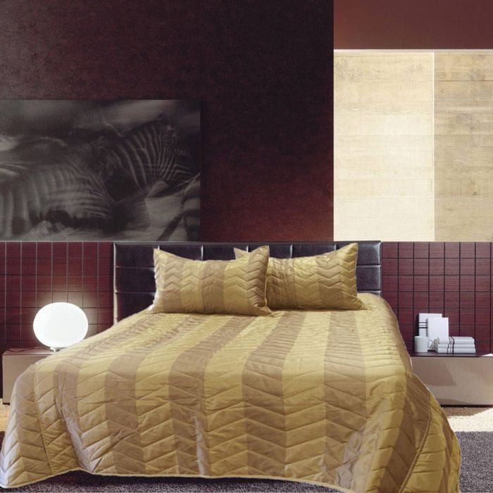 Rapee Faux Silk Coverlet Set Zig Zag Gold - Queen