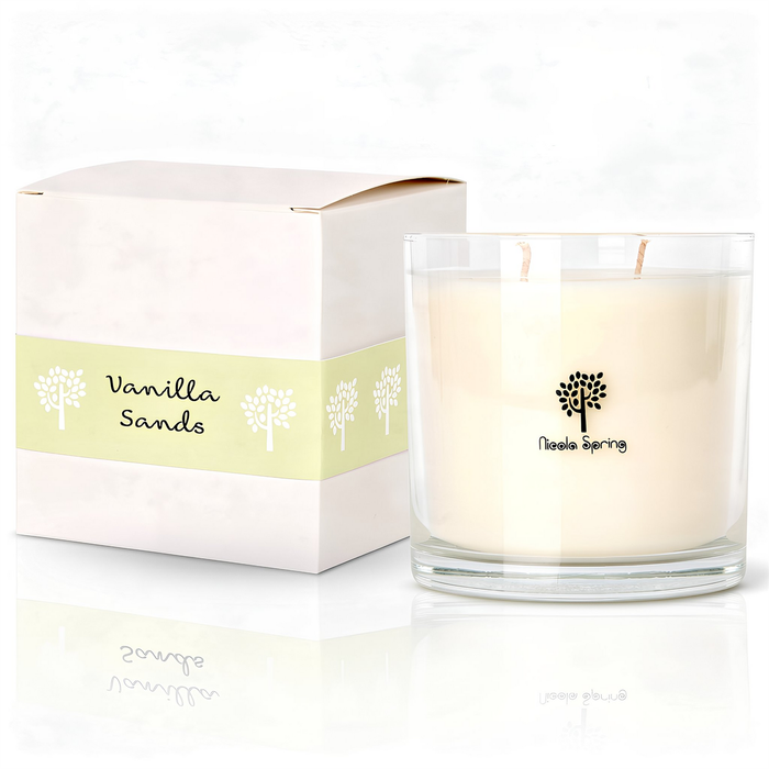Nicola Spring 400g Soy Wax Scented Candle - Vanilla Sands - 45 Hour Burn Time Relaxation Aromatherapy Gift Ready Jar Candle