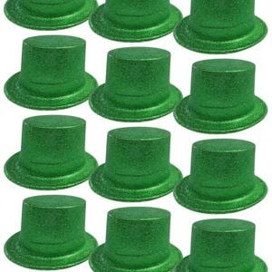 12x GLITTER TOP HAT Fancy Party Plastic Costume Tall Cap Fun Dress Up BULK Green