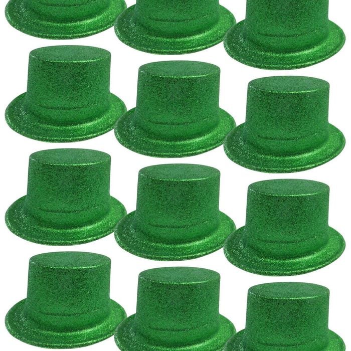 12x GLITTER TOP HAT Fancy Party Plastic Costume Tall Cap Fun Dress Up BULK Green