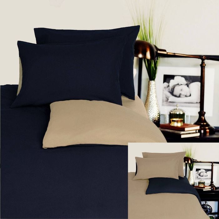 Hotel Living Reversible 100% Cotton Jersey Quilt Cover Set Black Latte - Queen
