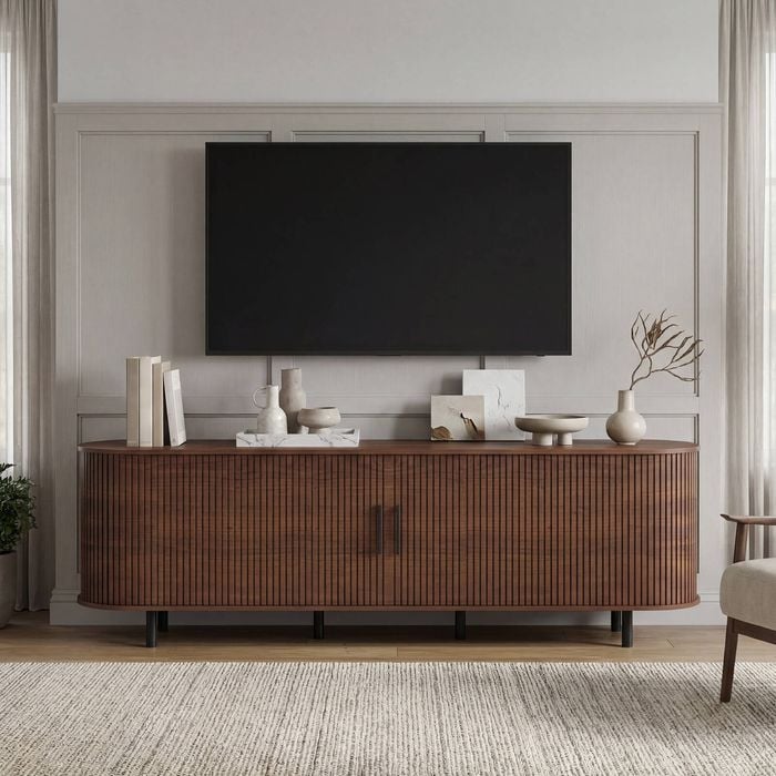 Advwin 160cm TV Unit Cabinet w/ Fluted Sliding Door & Storage Shelves Entertainment Center TV Stand Walnut