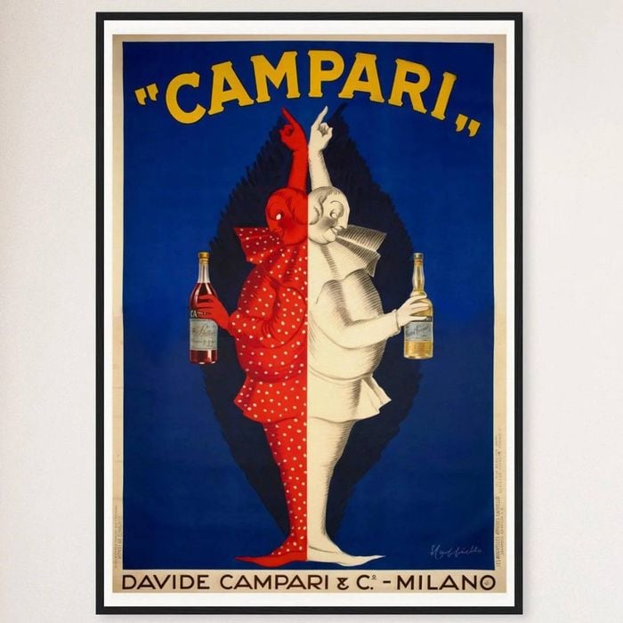 Galrie Davide Campari Clowns Vintage Art Nouveau Poster - Red and White Design Artwork, Black Frame, A3 30 x 42cm (12 x 16inch)