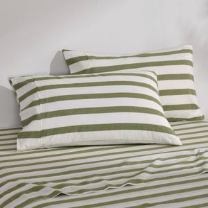 Dreamaker Cove Washed Cotton Yarn Dyed Wide Stripe Pillowcase Olive Twin Pack