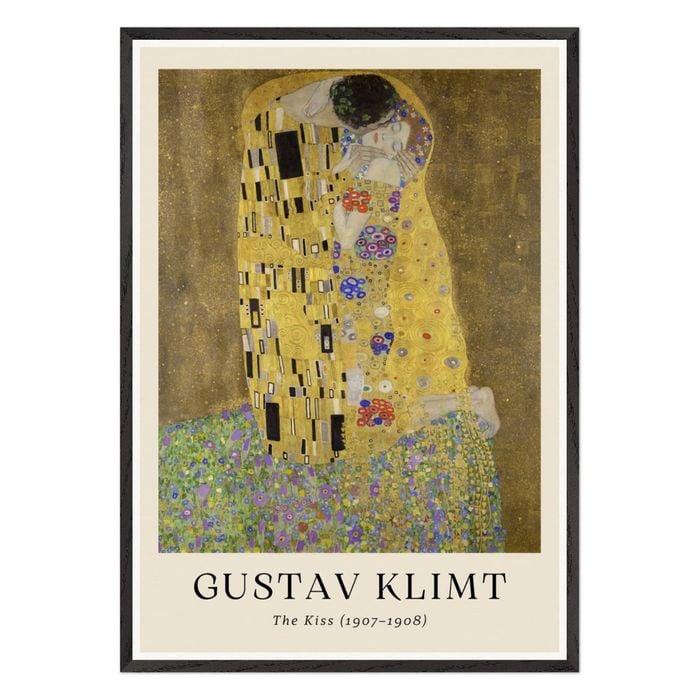 Galrie Gustav Klimt's The Kiss Art Print Iconic Symbolist Masterpiece for Your Home, Black Frame, A0 84 x 119cm (33 x 47inch)