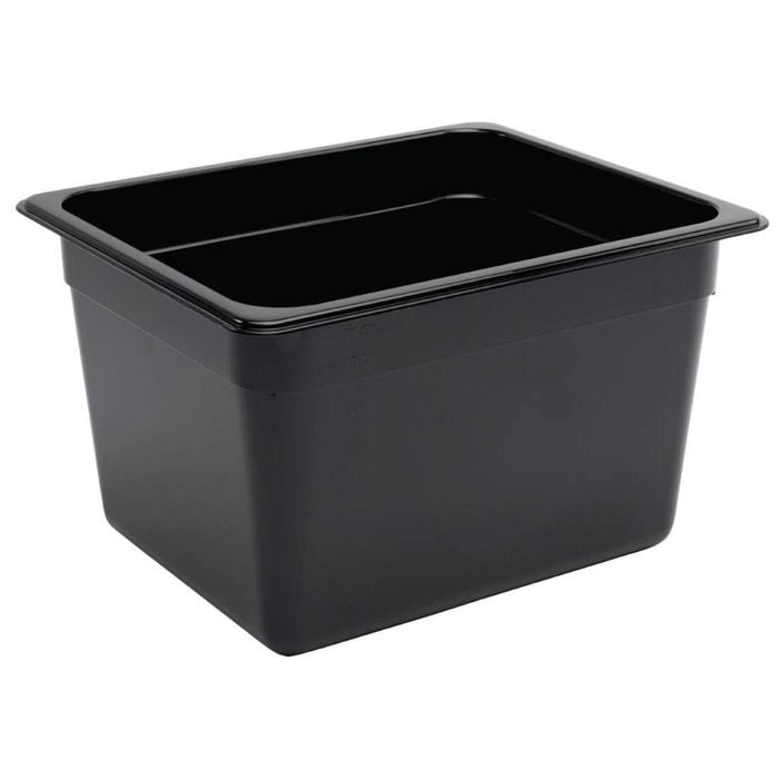 Vogue Gastronorm Food Pan Polycarbonate Black Gn 1/2 200mm Commercial Kitchen Storage