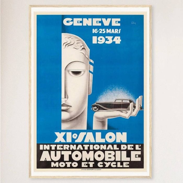 Galrie Vintage 1934 Switzerland XI International Motor Show Geneva Advertising Poster, Wood Frame, A1 60 x 84cm (23 x 33inch)