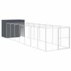 vidaXL Dog House Dog Crate Kennel with Roof and Run Anthracite Galvanised Steel 214x865x181 cm
