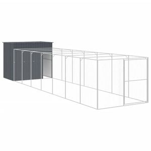 vidaXL Dog House Dog Crate Kennel with Roof and Run Anthracite Galvanised Steel 214x865x181 cm