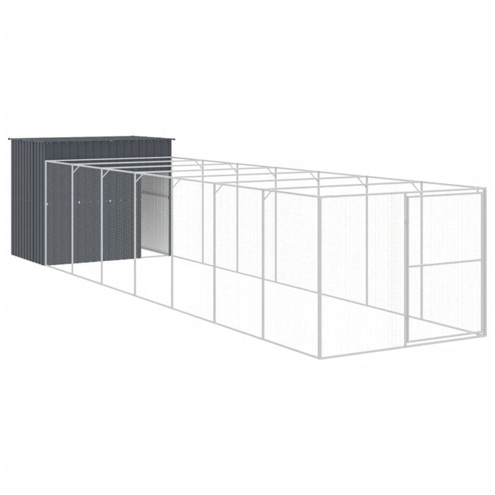 vidaXL Dog House Dog Crate Kennel with Roof and Run Anthracite Galvanised Steel 214x865x181 cm