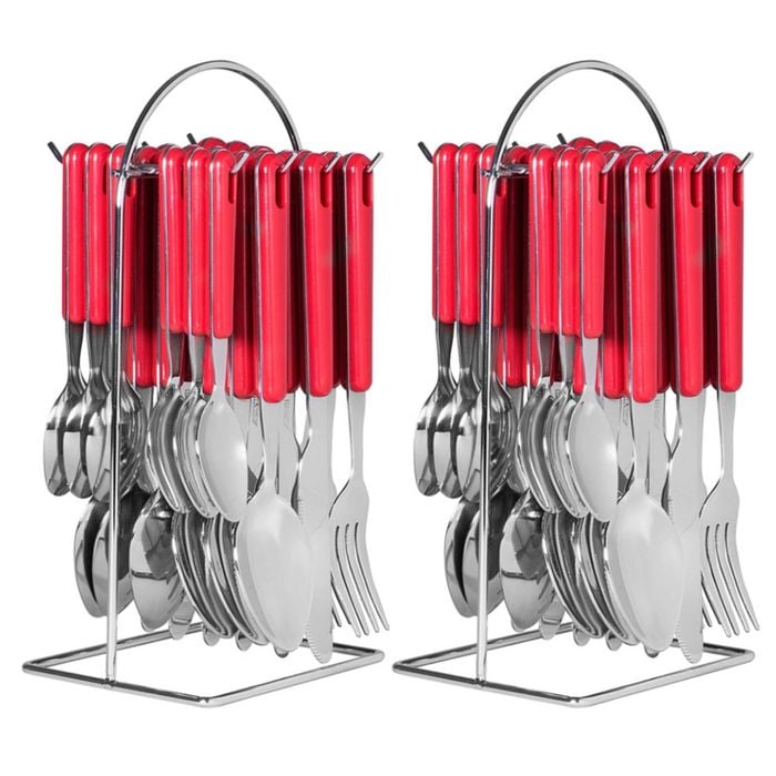 Avanti 48 Piece Stainless Steel Hanging Cutlery Set Red - 2 X 24pc