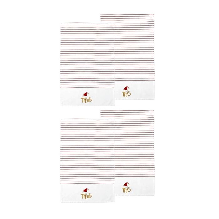 Ladelle Mr & Mrs Christmas Hat Set of 4 Cotton Kitchen Towels 45 x 70cm