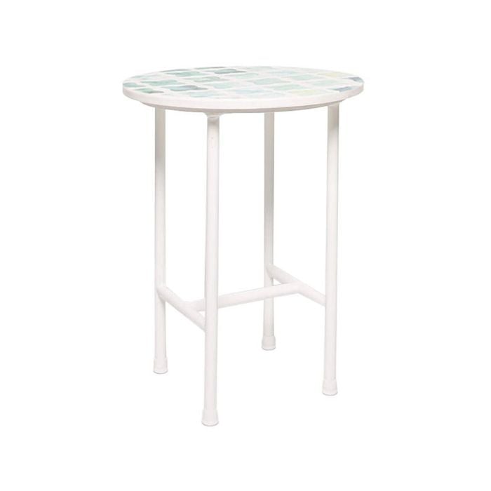Rayell Marble Side Table Printed Faded Cross Blue Marble/White Legs 40x50cm