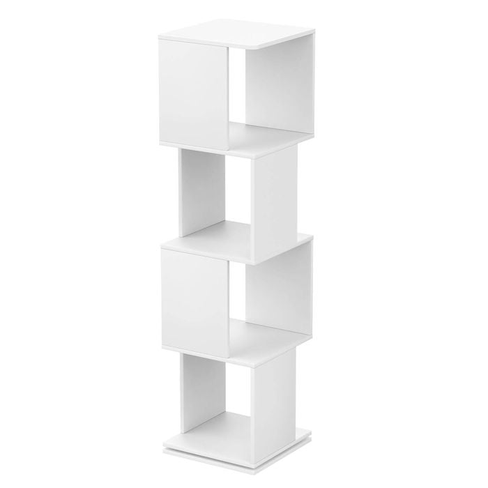 Advwin 4-Tier Rotating Bookshelf 360 Swivel Display Rack Corner Bookcase Cabinet White