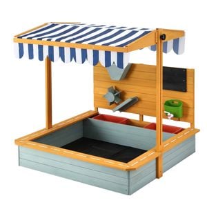 Keezi 110cm Wooden Sandpit with Canopy, Funnel & Cover