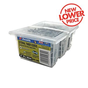 Zenith 8 - 10 x 30mm Galvanised Square Drive Countersunk Ribbed Head Timber Screws - 500 Pack