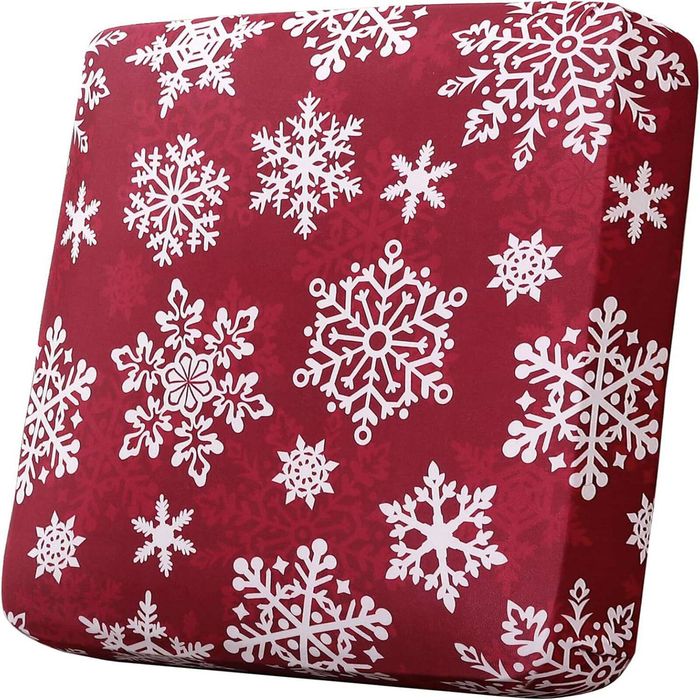 Smarcute 1 Seater Christmas Velvet Cushion Seat Cover for Sectional Armchair Red Snowflakes