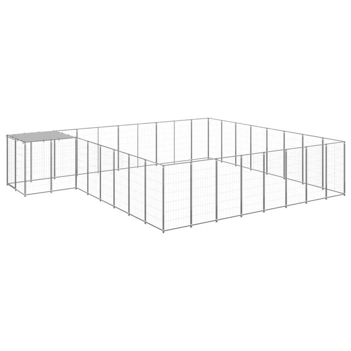 vidaXL Dog Kennel Silver 20.57 m² Steel Outdoor Puppy Enclosure Dog Cage House