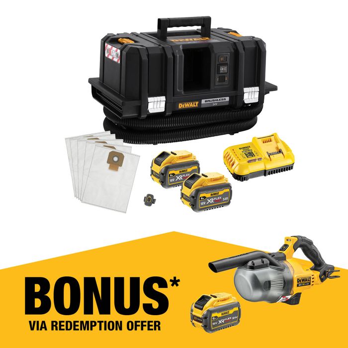 DeWALT 54V FlexVolt XR Cordless M-Class Wet/Dry Vacuum Dust Extractor Kit DCV586MT2-XE