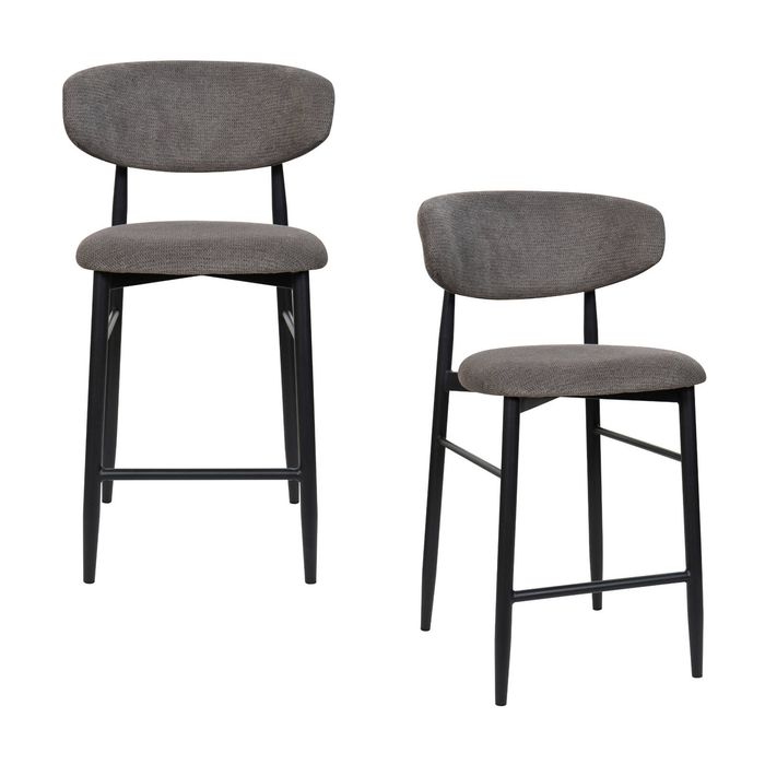 Louie 2pc Dining Bar Stool Chair Black Dark Grey