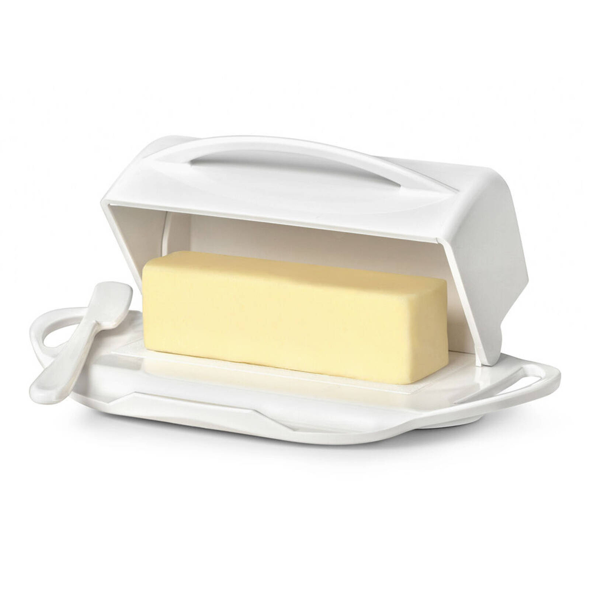 Butterie Flip-Top Plastic Butter Dish w/ Spreader 22.9x14cm - White ...