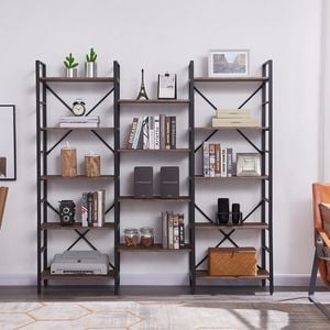 Yes4homes Industrial Vintage Shelf Bookshelf, Wood And Metal Bookcase Furniture For Home & Office