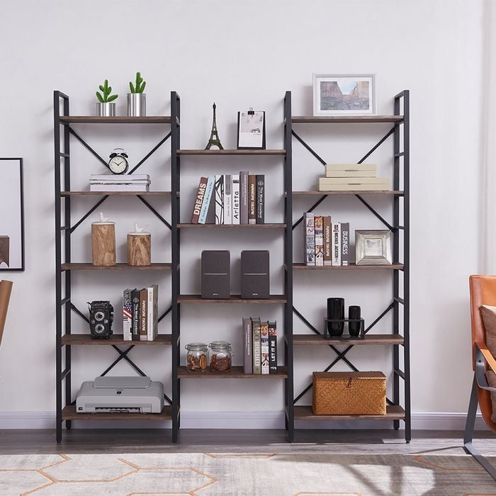 Yes4homes Industrial Vintage Shelf Bookshelf, Wood And Metal Bookcase Furniture For Home & Office