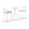 Houston Outdoor 90cm Round Aluminium Bar Table White With 2 Santorini Stools & Textured Olefin Grey Cushions