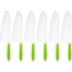 6PK Topchef Kids Friendly Silicone Cutting Kitchen Knife White & Green