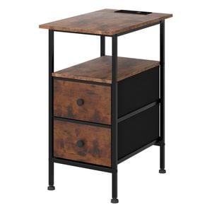 Levede 2 Tier Bedside Table With Charging Station Brown