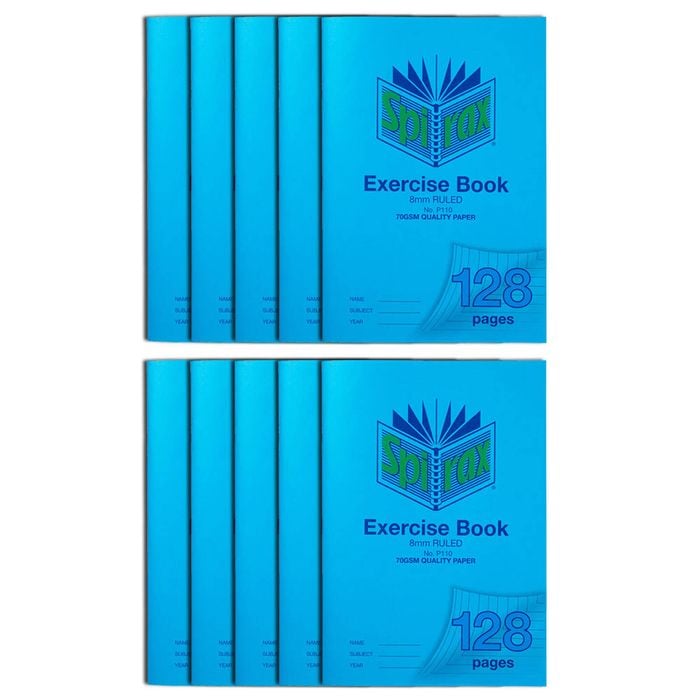 10x Spirax 70gsm 128 Pages A4 8mm Ruled No.p110 Exercise Book School Notebook