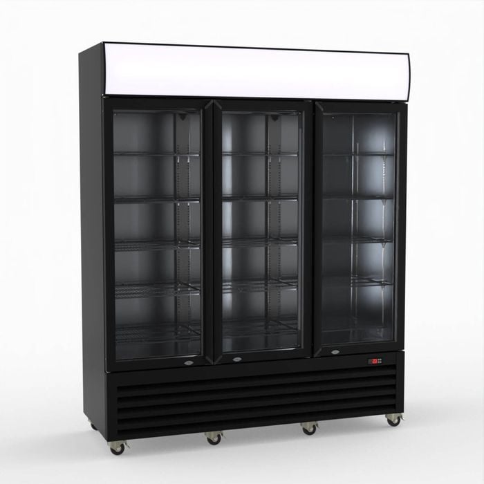 Thermaster 1200l 3 Glass Door Colourbond Upright Drink Fridge Black Lg-1203bp