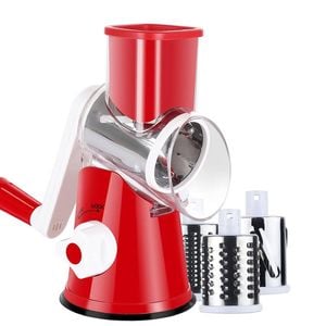 Catzon Rotary Food Grater With 3 Replaceable Blades Strong Suction Base-red