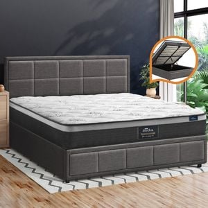 Oikiture Bed Frame Queen Gas Lift Storage Mattress Beds Grey BOSS