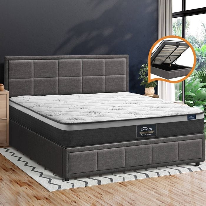Oikiture Bed Frame Queen Gas Lift Storage Mattress Beds Grey BOSS