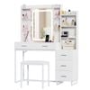 Advwin Dressing Table Set With Led Mirror & Rgb Glass Desktop, Charging Station, 5 Drawers White