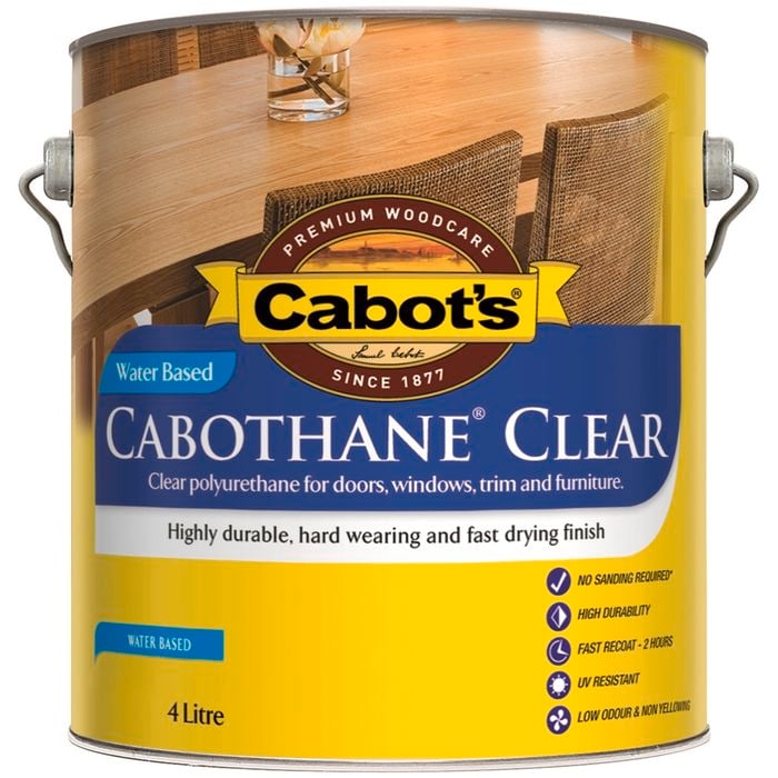 Cabot's 4L Satin Water Based Cabothane Clear Polyurethane Timber Varnish
