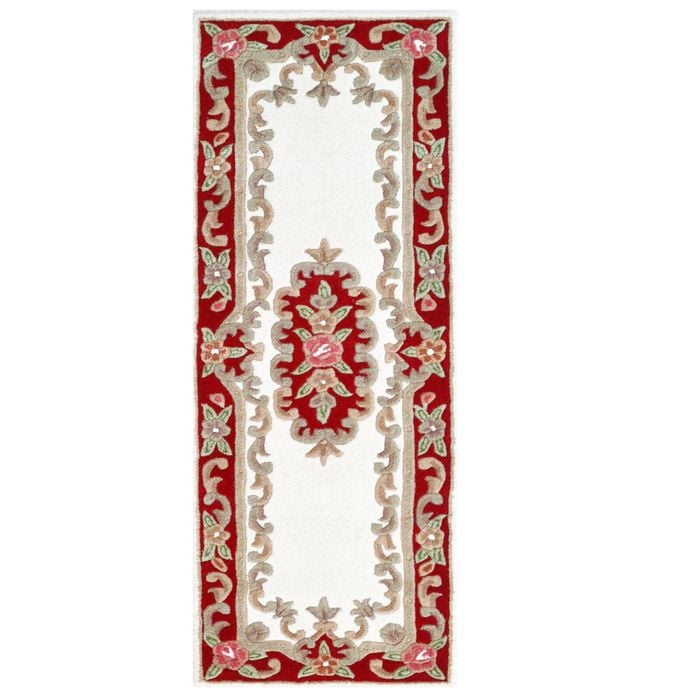 Traditional Handmade Wool Rug-Avolon-Ivory/Red-67X210cm